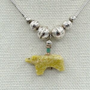 Southwestern Vintage Bear Fetish Liquid Silver Necklace